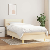 Greatstore Box spring postelja z vzmetnico krem 90x190 cm blago