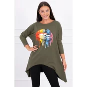 Oversized blouse with khaki rainbow lip print