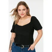 Trendyol Curve Black Heart Neck Balloon Sleeve Knitted Blouse