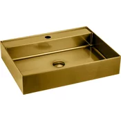 AURUM umivalnik iz nerjavečega jekla za obešanje na steno, 55x42 cm, vključno z odtokom, zlata mat - Zlato - 55x11x42 cm - Sapho - AURUM - 72 - Iz nerjavečega jekla - Pravokotnik - 550 - 110 - 420 - 14