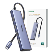 Ugreen 6v1 HUB adapter USB-C - HDMI, USB-A, čitalnik kart SD TF - siv