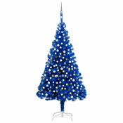Greatstore Umetna novoletna jelka z LED lučkami in bučkami modra 240 cm