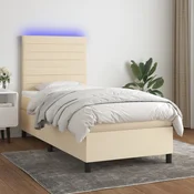 Greatstore Box spring postelja z vzmetnico LED krem 100x200 cm blago