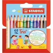 Set obojenih olovaka, trokutaste, debele, kratke, STABILO Trio, 12 različitih boja