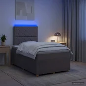 vidaXL LED posteljni pod z vzmetnico Taupe 120 x 200 cm Blago