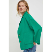 Vunena jakna Tommy Hilfiger boja: zelena, za prijelazno razdoblje, oversize