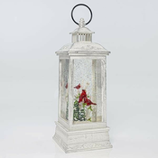 Eurolamp Božična dekoracija bela plastična svetilka z rdečo ptico v notranjosti, 10,4 x 10,4 x 27,5 cm