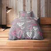 Pamucna posteljina za 2 kreveta PINK LOVE siva Dimenzije posteljine: 2 kom 70 x 90 cm | 2 kom 140 x 200 cm