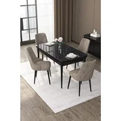 Hanah Home trpezarijski set Nex, sto na razvlacenje i 4 stolice, ploca u dekoru crnog mermera, kapucino tkanina Babyface