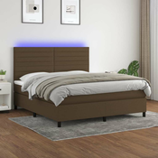 Vidaxl Box spring postelja z vzmetnico LED temno rjava 160x200cm blago