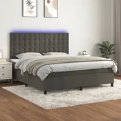 vidaXL Box spring postelja z vzmetnico LED temno siva 160x200 cm žamet