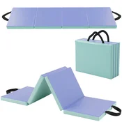 SPORTNOW Zložljiva in oblazinjena fitnes preproga z 2 ročaji, telovadna preproga iz plastike in EPE, 180x60x5 cm, zelena in vijolična