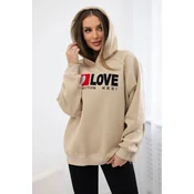 Cotton insulated hooded sweatshirt light beige