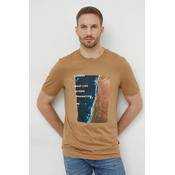 Pamučna majica BOSS za muškarce, boja: bež, s tiskom