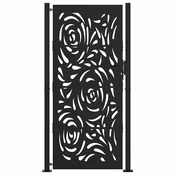 shumee vidaXL Vrtna vrata črna 105x205 cm jeklena z vzorcem plamena