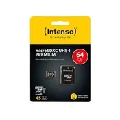 INTENSO 64GB Micro Secure Digital Card+Adapter, citanje 45MB/s