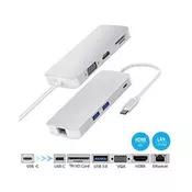 FAST ASIA Adapter-konvertor TIP C na VGA+HDMI+SDMICRO SD+RJ 45+2xUSB3.0+TIP C