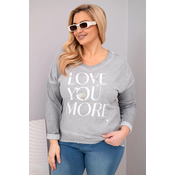 Kesi Włoski Plus Size womens blouse distressed with the inscription Love You More gray