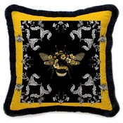 Casa Padrino luxury decorative pillow bumblebee & flowers multicolored/black 45 x 45 cm - Printed velvet cushion with fringes - Luxury decorative accessories