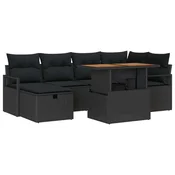 vidaXL 7-delni vrtni sofa set z blazinami Črn polyratan