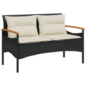 Vidaxl Vrtna klop z blazinami 116x62,5x74 cm črn poli ratan