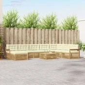 Set vanjskih sofa 9 kom. Bijela i krem Čvrsto drvo akacije