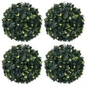 Vidaxl Umetni pušpani okrogli z LED lučmi 4 kosi zelene 12 cm