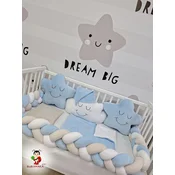Bubamara037 Set za krevetac sa ogradicom od pletenica, 120x60cm, Plavo-bež