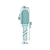 Extol Industrial Rezalnik (8703724) carbide milling cutter, cylindrical with ball nose, dia. 10x20mm/shank 6mm, medium cut (double-cut)