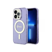 GUESS IML Glitter Peony Gold Maska za telefon iPhone 14 Pro, MagSafe, Ljubičasta