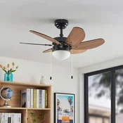 Stropni ventilator Lindby Minja, črn, tih, 78 cm, E14 - Dnevna soba/jedilnica - Sodobni - črna, svetel les - Kovina