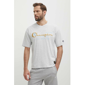 Pamučna majica Champion za muškarce, boja: siva, s aplikacijom, 219998