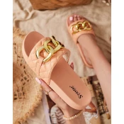 Resti Royalfashion Coral womens quilted flip-flops with gold chain Eteris