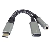 PremiumCord Redukcija USB-C / 3,5 mm jack s čipom DAC + USB-C za polnjenje 13 cm