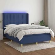 Greatstore Box spring postelja z vzmetnico LED modra 140x200 cm blago