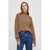Volnen pulover Lacoste ženski, rjava barva
