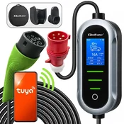 Mobilni polnilnik Qoltec za električna vozila in hibride z 2-v-1 regulacijo tipa 2 | 11 kW | 400 V | CEE 16 A | Wi-Fi | TUYA | SMART LIFE | LCD | Prenosni | Wallbox | 5 m