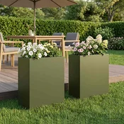 vidaXL Vrtni lonček 2 kos Olivno zelena 40 x 20 x 40 cm Mlinjeni jeklo