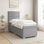 vidaXL Postelja boxspring z vzmetnico Svetlo siva 100 x 200 cm Blago
