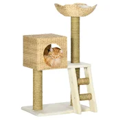 PawHut PawHut Mačje drevo 100,5 cm z mačjo jamo, ležiščem, stopnicami in blazino, naravno, (5000238643)