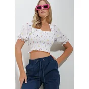 Trend Alacati Stili Ženska bluza kratkih rukava ALC-X11651, Brod izrez, Bela