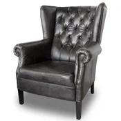 Casa Padrino Chesterfield Buffalo Real Leather Armchair Black Solid Wood - Luxury Living Room Furniture - Vintage