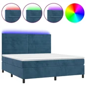 Vidaxl Box spring postelja z vzmetnico LED temno modra 180x200cm žamet