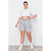 Trendyol Curve Gray Printed Piping Detailed Knitted Shorts & Bermuda
