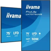 IIYAMA 75 LH7575UHS-B2AG 3840x2160, UHD IPS panel, Haze 25%, 500cd/m2, Landscape and Portrait, Signal FailOver, Speakers 2x 10W, HDMI 3x, DisplayPort, DP-out (MST/Mirror/Tiling), USB 2.0 x2, WiFi