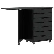 vidaXL Rolling Cabinet z mizo MOSS Black Solid Wood Pine