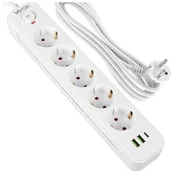 Vayox VA0466W-3 podaljšek 5 vtičnic 10A 2x USB-A 1x USB-C 1A stikalo 3m bel