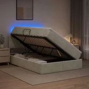 vidaXL LED Postelja za Shranjevanje z Blazino Svetlo siva 120 x 200 cm