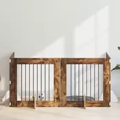 Vrata za pse s postoljem 4 pcs Dimljeni hrast 80 x 80 cm