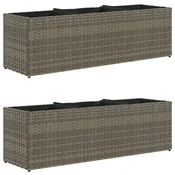 Vidaxl Vrtna korita s 3 lonci 2 kosa siva 105x30x32 cm poli ratan